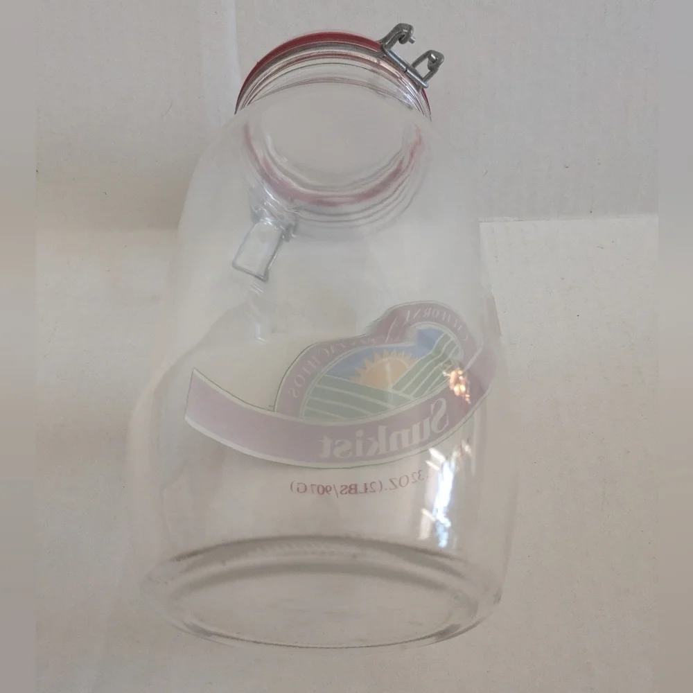 Vintage Clear Glass Jar with Snap Lid. Sunkist California Pistachios.